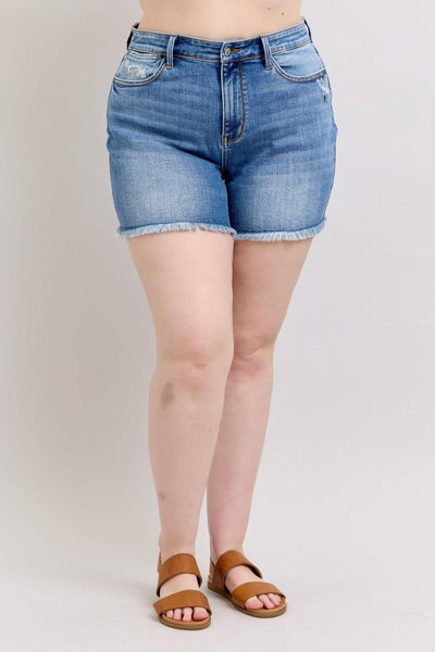 Judy Blue High Waist Vintage Wash Fray Hem Denim Short 152102-Shorts-Sunshine and Wine Boutique