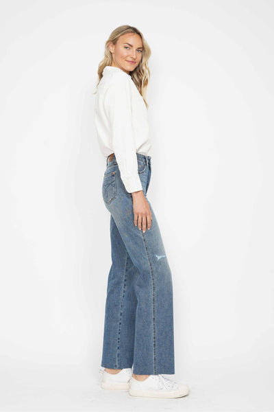 Judy Blue High Waist "Tummy Control" Raw Hem Straight Denim 88848-Jeans-Sunshine and Wine Boutique