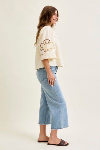 Judy Blue Mid Rise Wide Leg Crop Denim Jeans 82690