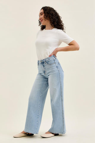 Judy Blue High Waist Tummy Control Retro Wide Leg Denim Jeans 881128 - Petite