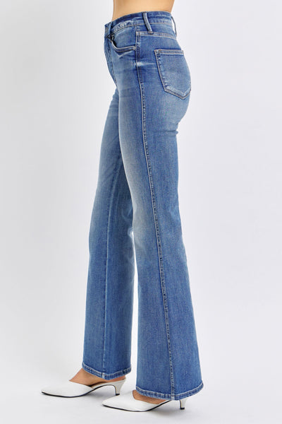 Judy Blue High Waist Tummy Control Contrast Flare Denim 88855-Jeans-Sunshine and Wine Boutique