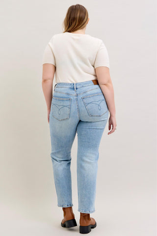 Judy Blue Mid Rise Rigid Magic Destroy Straight Denim Jeans 881060