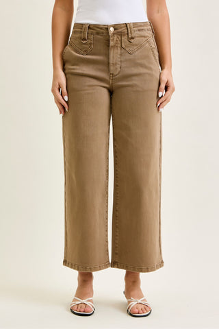 Judy Blue High Waist Golden Brown Ankle Wide Leg Denim Jeans 881095