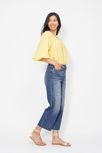 Judy Blue High Waist Back Pocket Embroidery Crop Wide Leg Denim 88873-Jeans-Sunshine and Wine Boutique