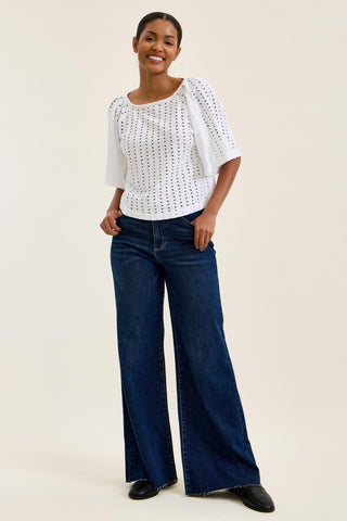 Judy Blue High Waist Adjustable Waistband Tabs Raw Hem Retro Wide Leg Denim Jeans 881114