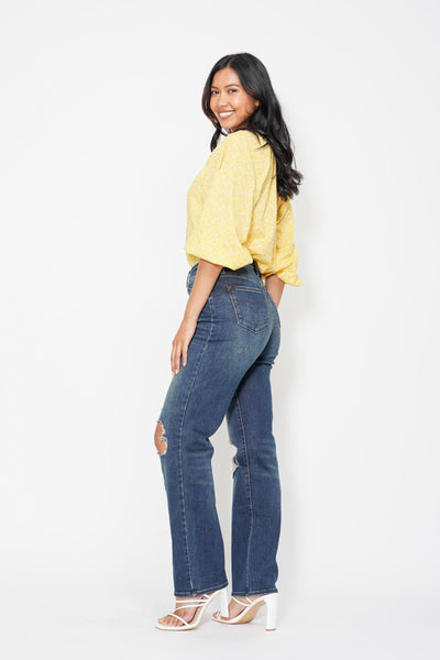 Judy Blue High Waist Knee Ripped Dad Denim 88680-Jeans-Sunshine and Wine Boutique