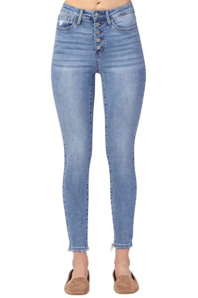 Judy Blue High Rise Button Fly Raw Hem Jeans 88279 - Exclusive-Jeans-Sunshine and Wine Boutique