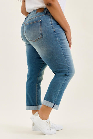 Judy Blue Mid Rise Double Button Cool Denim Boyfriend Denim Jeans 881089