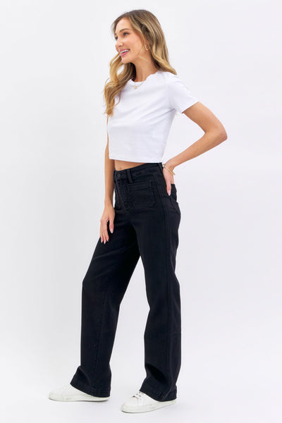 Judy Blue High Waist Black Pocket Straight Denim 88827-Jeans-Sunshine and Wine Boutique