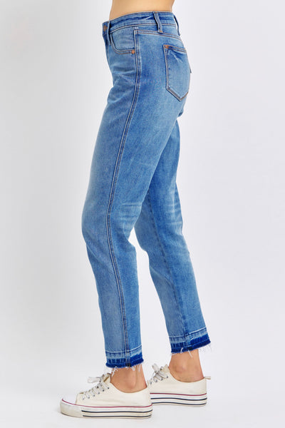 Judy Blue Mid Rise Rigid Magic Release Hem Boyfriend Denim 88818-Jeans-Sunshine and Wine Boutique