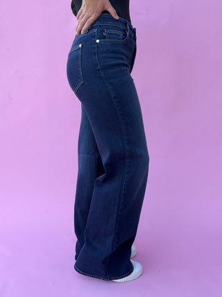 Judy Blue High Waist Lux Dark Twighlight Retro Wide Leg Denim Jeans 82748