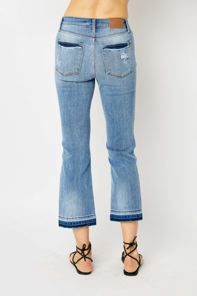 Judy Blue Mid Rise Release Hem Cropped Bootcut Denim 82589-Jeans-Sunshine and Wine Boutique