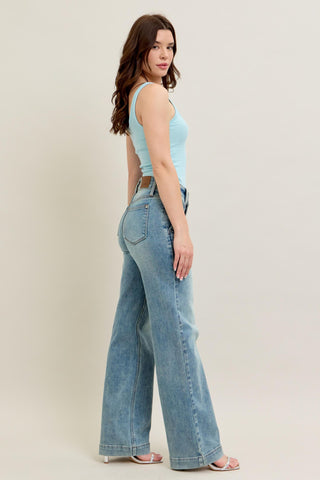 Judy Blue High Waist Double Button Wide Leg Denim Jeans 88942