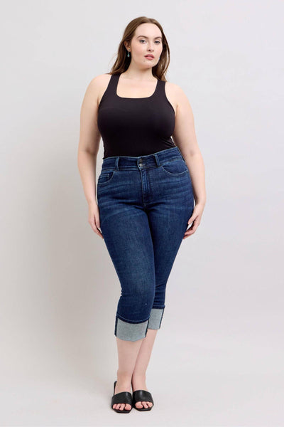 Judy Blue High Waist Double Button Capri Denim Jeans 72118-Jeans-Sunshine and Wine Boutique