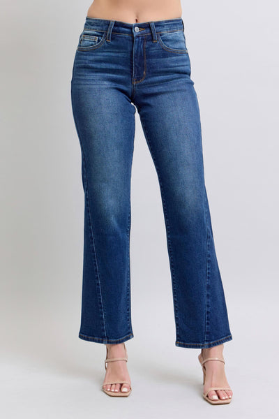 Judy Blue Mid Rise Side Seam Detail Straight Denim Jeans 82629-Jeans-Sunshine and Wine Boutique