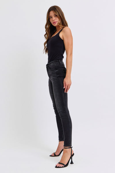 Judy Blue Mid Rise Tummy Control Black Skinny Denim Jeans 88878-Jeans-Sunshine and Wine Boutique