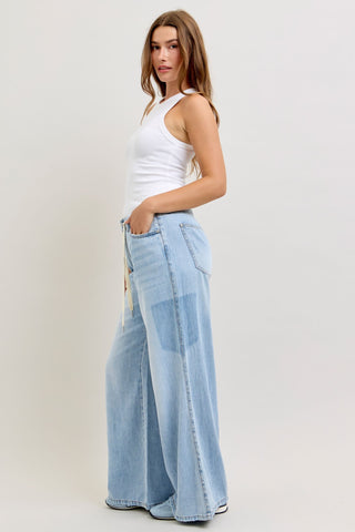 Judy Blue High Waist Featherweight Drawstring Palazzo Denim Jeans 881091