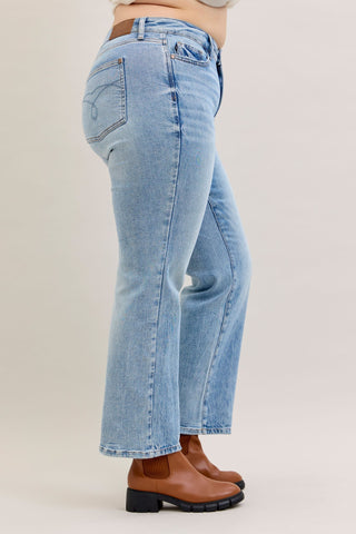 Judy Blue Mid Rise Rigid Magic Destroy Straight Denim Jeans 881060