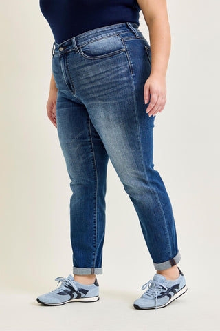Judy Blue Basic Mid Rise Cuffed Slim Denim Jeans 82428
