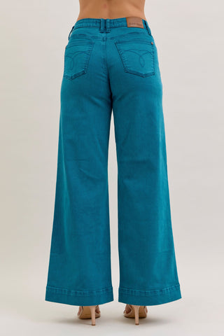 Judy Blue Mid Rise Teal Utility Wide Leg Denim Jeans 881061