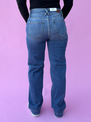 Judy Blue High Waist Double Button Wide Leg Denim Jeans 82558