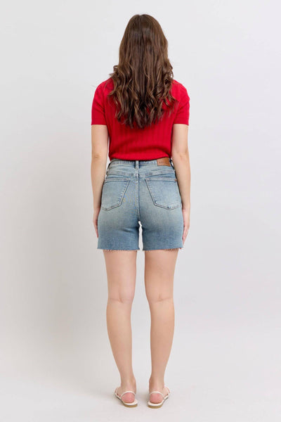 Judy Blue High Waist Vintage Wash Side Slit Denim Short 150296-Shorts-Sunshine and Wine Boutique