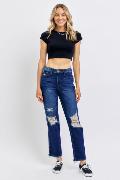 Judy Blue High Waist Rigid Magic Heavy Destroy Straight Jeans 88819-Jeans-Sunshine and Wine Boutique