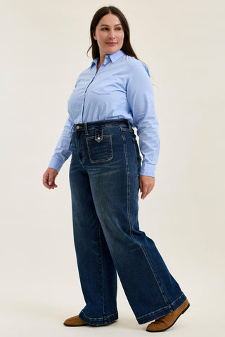 Judy Blue High Waist Fade Indigo Retro Wide Leg Denim Jeans 881159