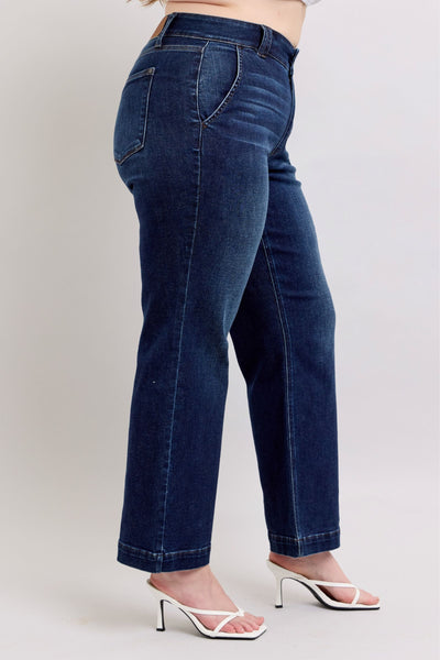 Judy Blue High Waist Double Button Wide Leg Denim Jeans 82642-Jeans-Sunshine and Wine Boutique