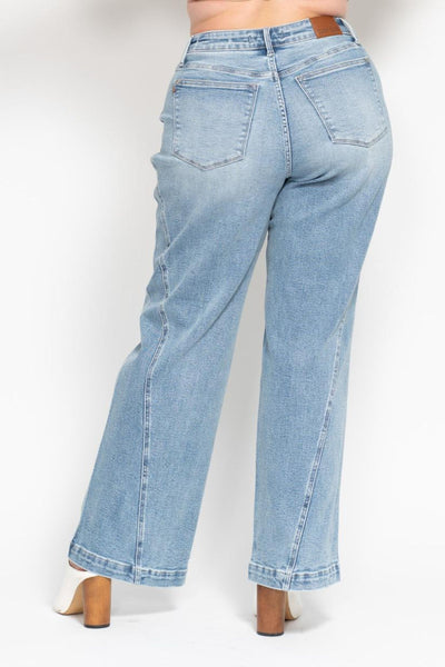 Judy Blue High Waist Side Seam Insert Detail Retro Wide Leg Denim 88766-Jeans-Sunshine and Wine Boutique