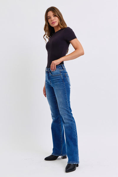 Judy Blue Mid Rise Thermal Bootcut Denim Jeans 82621-Jeans-Sunshine and Wine Boutique