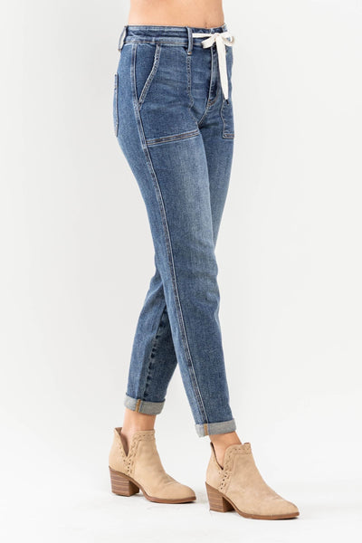 Judy Blue High Waist Elastic Drawstring Cuffed Jogger Denim 88779 - Exclusive-Jeans-Sunshine and Wine Boutique
