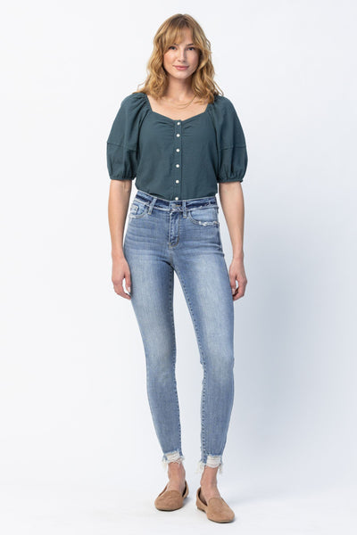 Judy Blue Mid Rise Release Waistband Detail Skinny Denim 82408-Jeans-Sunshine and Wine Boutique