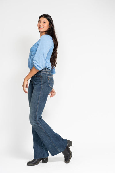 Judy Blue High Waist Tummy Control Shield Back Pocket Flare Denim Jeans 88882-Jeans-Sunshine and Wine Boutique