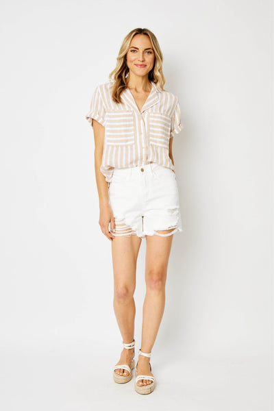 Judy Blue High Waist Rigid Magic Destroy White Denim Short 150264-Shorts-Sunshine and Wine Boutique