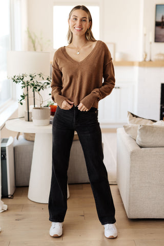 GeeGee Back to Life V-Neck Sweater in Mocha