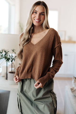 GeeGee Back to Life V-Neck Sweater in Mocha