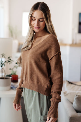 GeeGee Back to Life V-Neck Sweater in Mocha