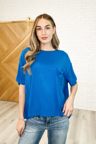 Zenana Bare Necessitee Relaxed Tee in Ocean Blue