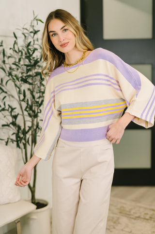 One Eleven North Barely Justified Striped Dolman Sleeve Top