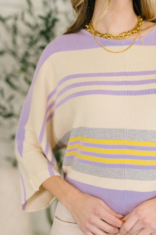 One Eleven North Barely Justified Striped Dolman Sleeve Top