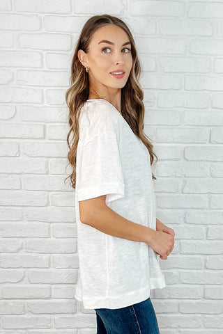 Andree By Unit Basic Instinct Drop Shoulder V-Neck Tee in Ivory