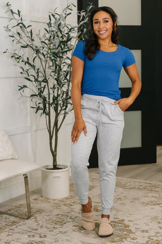 Zenana Basically A Part of Me Scoop Necked Tee in Classic Blue