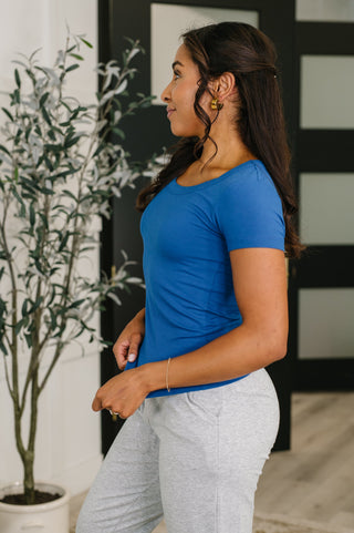 Zenana Basically A Part of Me Scoop Necked Tee in Classic Blue