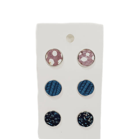 Blue and Purple Leather Studs | Set of 3-Earrings-Sunshine and Wine Boutique