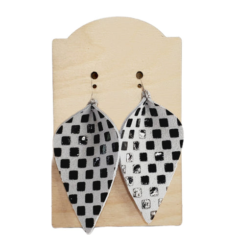 Checker Leather Pinched Earrings-Sunshine and Wine Boutique