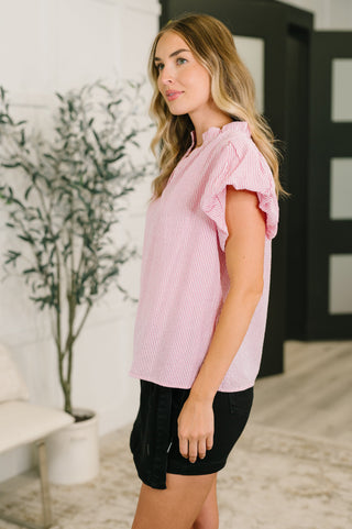 One Eleven North Beauty & Brains Textured Split Neck Blouse
