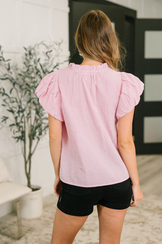 One Eleven North Beauty & Brains Textured Split Neck Blouse