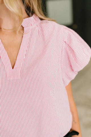 One Eleven North Beauty & Brains Textured Split Neck Blouse