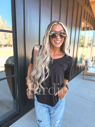 Birdie V Neck Pocket Tee in Black